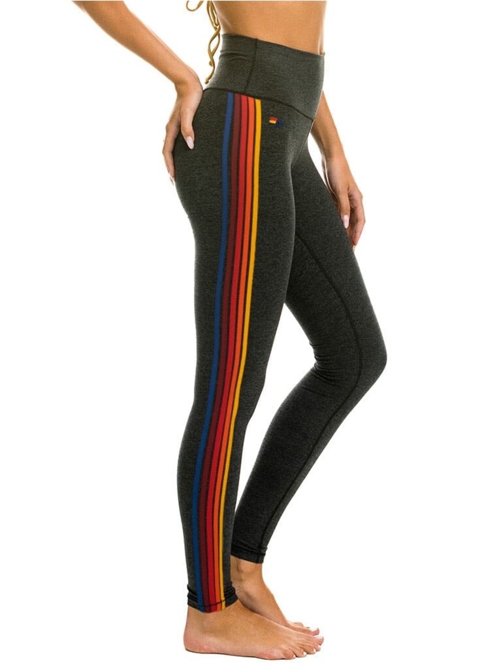 Aviator Nation 5 Stripe Primary High Rise Leggings Charcoal Grey size XL $138